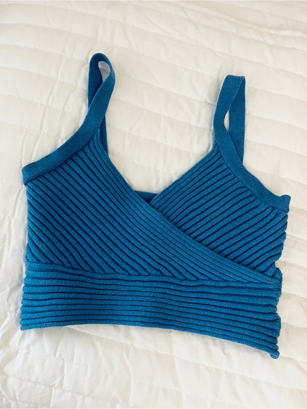 Ribbed knit Cross-Front Crop Top in Blue cute sexy